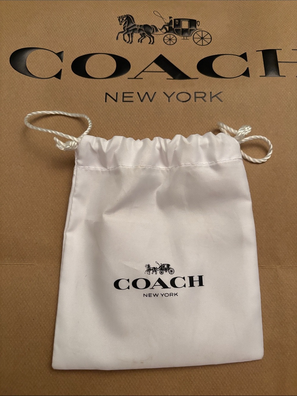Coach White Drawstring Pouch Set with Black Logo - Picture 4 of 7